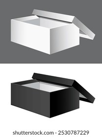 white and black box for shoes mock up. Boxes for Shoes and Other Goods. Realistic illustration of closed boxes for branding and selling products.