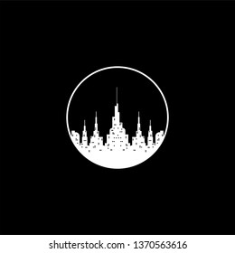 white and black building inside the circle abstract symbol design concept
