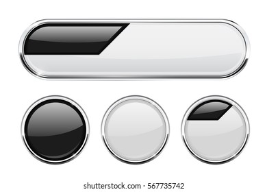 White and black buttons. Vector 3d illustration on white background