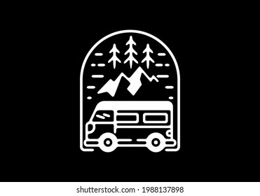 White and black campervan badge design