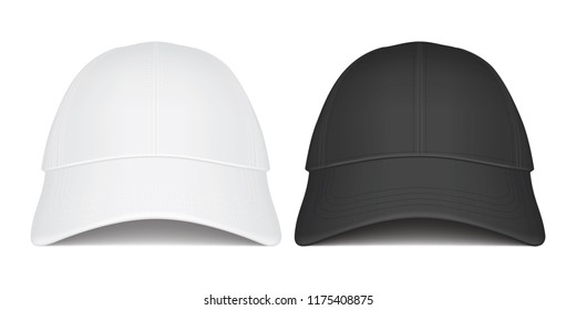 white and black caps on white background front view vector