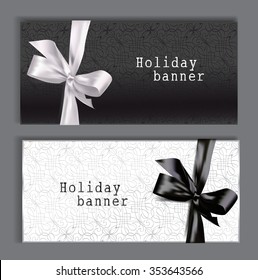 White and black cards with silk ribbons