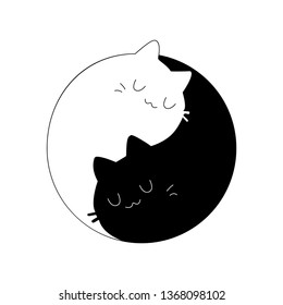 White and black cat in form of Yin-Yang. Concept of negative space. Vector illustration