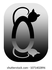 White and black cat mirror logotype, cats in rounded label, cat cartoon silhouette