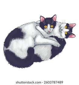 white black cat sibling hugs and play 