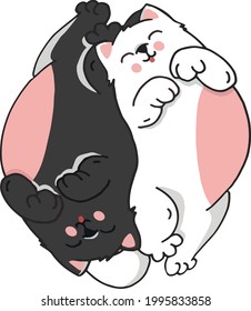 white and black cats cartoon vector 
