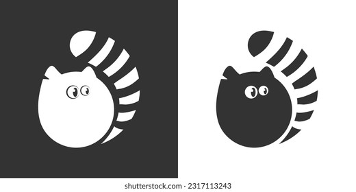 White to black cats with striped tails. Simple flat vector style.