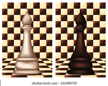 White and Black Chess Bishop, vector illustration