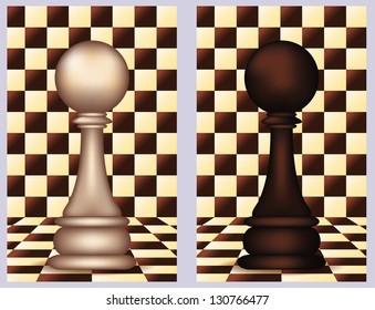 White and Black Chess Pawn,  vector illustration