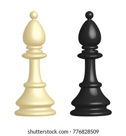White and black chess piece Bishop in 3D style on white background. Vector illustration