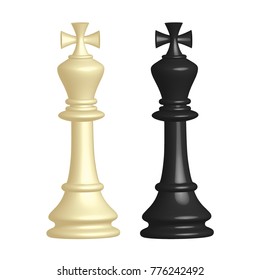 White and black chess piece King in 3D style on white background. Vector illustration