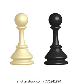 White and black chess piece Pawn in 3D style on white background. Vector illustration