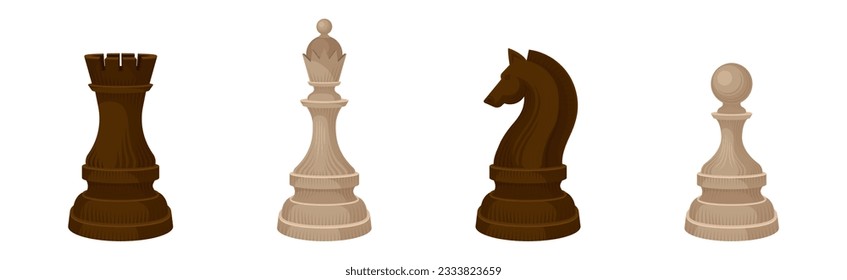 White and Black Chess Pieces for Board Game Vector Set