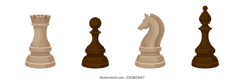 White and Black Chess Pieces for Board Game Vector Set