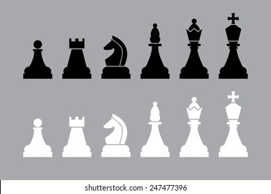 white and black chess pieces. vector set