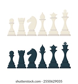 White and Black Chess Pieces Vector Illustration