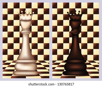 White and Black Chess Queen,  vector illustration