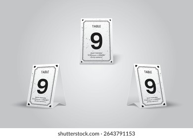 White and Black Classic Table Number Tent Card Mockup Number 9