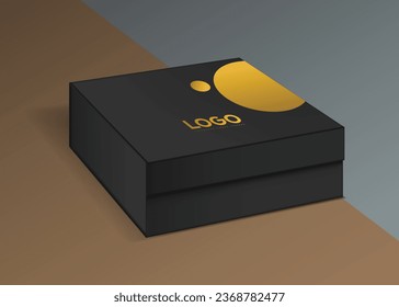 White and Black closed square folding gift box mock up on stylish background. Side view. 3d illustration.