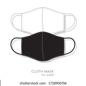 White And Black Cloth Mask For Kids. Fabric Mask Illustration. Protection Cloth Mask. Covid-19