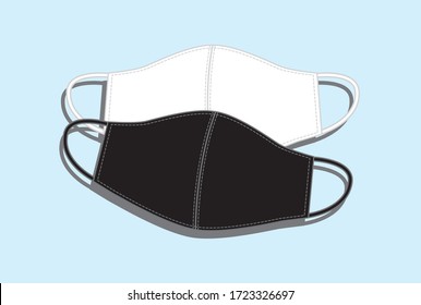 White And Black Cloth Mask On Blue Background Vector. Covid19