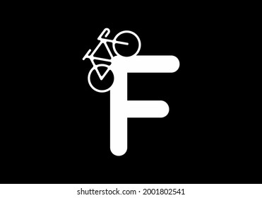 White black color of F initial letter with bicycle