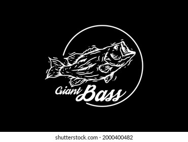 White Black Color Of Giant Bass Line Art Drawing