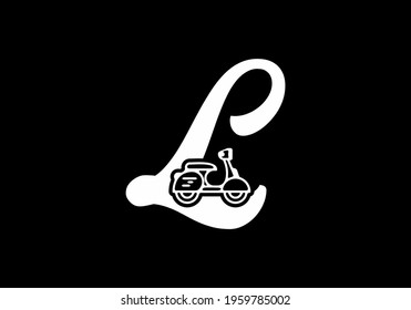 White black color of L initial letter with scooter shape inside