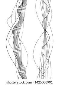 White black color. Linear background. Design elements. Wave of many gray lines. Protective layer banknotes, certificates template. Vector Vector lines of different thicknesses from thin to thick EPS10