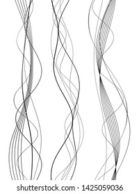 White black color. Linear background. Design elements. Wave of many gray lines. Protective layer banknotes, certificates template. Vector Vector lines of different thicknesses from thin to thick EPS10
