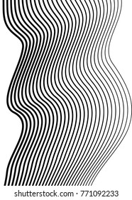 White black color. Linear background. Design elements. Wave of many gray lines. Protective layer banknotes, certificates template. Vector lines of different thicknesses from thin to thick EPS10