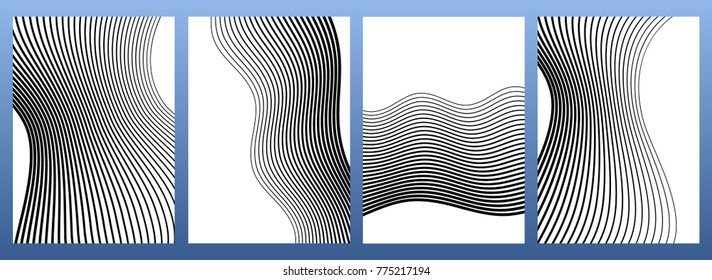 White black color. Linear background. Design elements. Wave of many gray lines. Protective layer banknotes, certificates template. Vector Vector lines of different thicknesses from thin to thick EPS10