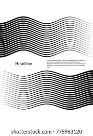 White black color. Linear background. Design elements. Wave of many gray lines. Protective layer banknotes, certificates template. Vector Vector lines of different thicknesses from thin to thick EPS10