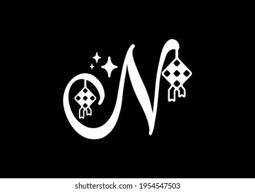 White black color of N initial letter in ramadan theme design
