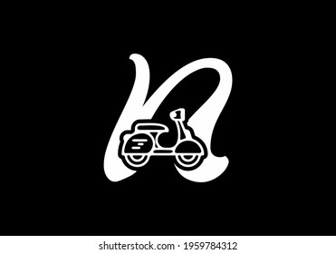 White black color of N initial letter with scooter shape inside
