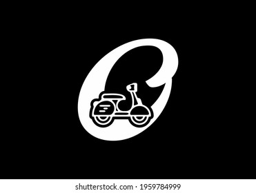 White black color of O initial letter with scooter shape inside