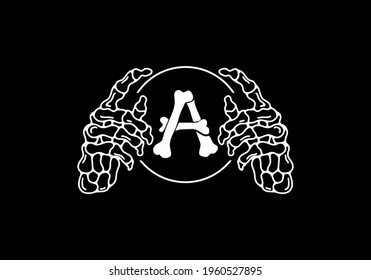 White black color of skeleton A initial letter with hand design