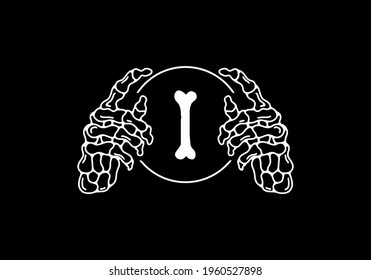 White black color of skeleton i initial letter with hand design