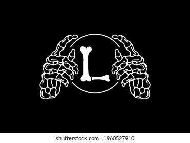 White black color of skeleton L initial letter with hand design