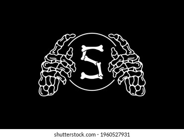 White black color of skeleton S initial letter with hand design