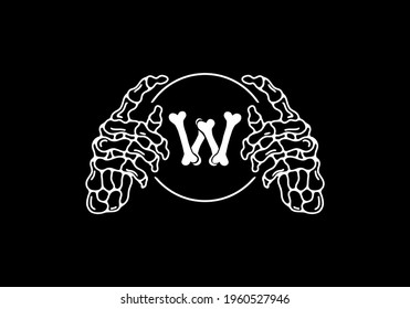 White black color of skeleton W initial letter with hand design