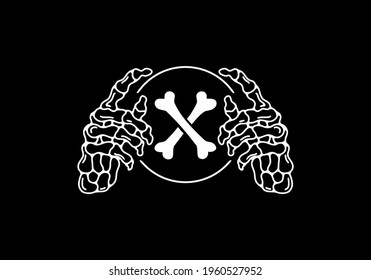 White black color of skeleton X initial letter with hand design