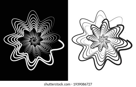 White and black color spirals with wave lines. Design element for prints, logo, sign, symbol and textile pattern.