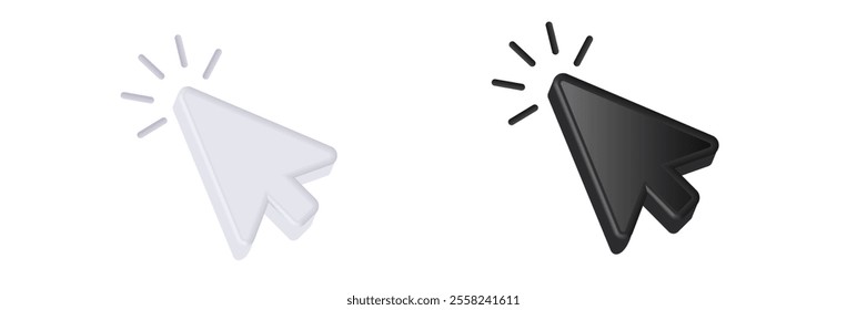 A white and a black computer mouse pointer side by side, clicking, with click effects.