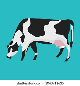 White and black cow with flat and solid color design.