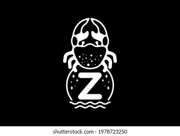 White black crab line art with Z initial letter design
