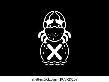 White black crab line art with X initial letter design