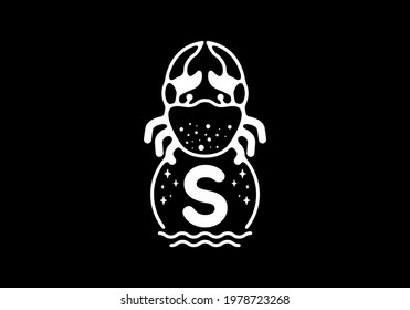 White black crab line art with S initial letter design