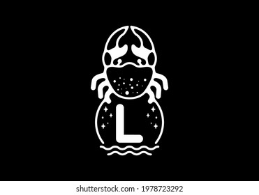 White black crab line art with L initial letter design