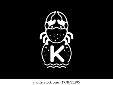 White black crab line art with K initial letter design